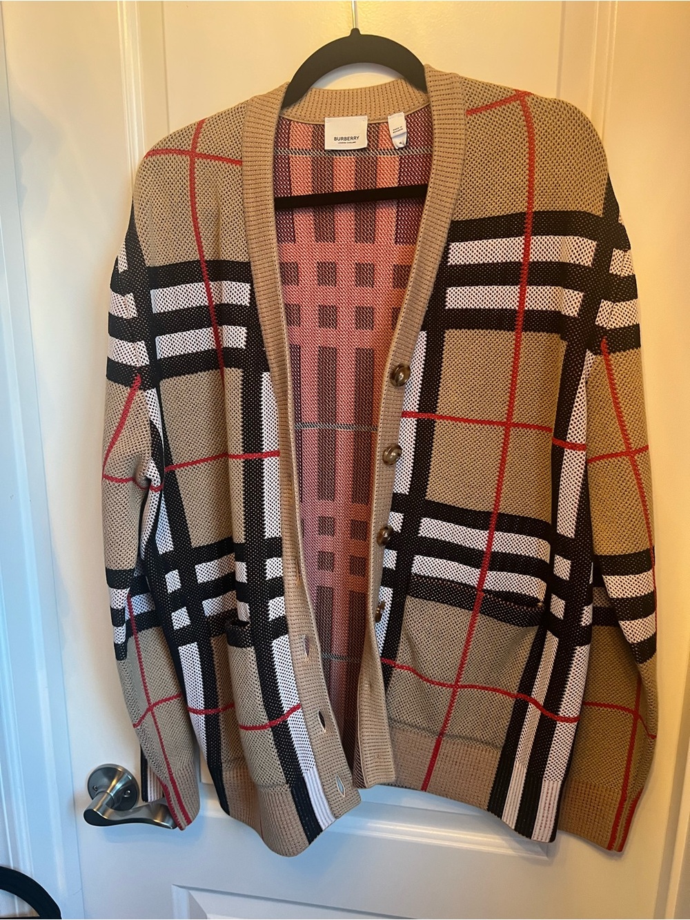 Burberry Beige Check Button-Front Cardigan